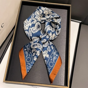 Vintage Paisley Print Square Scarf Elegant Imitation Satin Satin Feel Neck Wrap Neckerchief For Women Retro Fashion