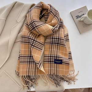 Klassieke geruite sjaal met kwastjes van dik imitatie kasjmier voor de winterwarmte