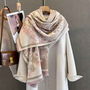 Écharpe Châle D'Hiver Faux Cachemire Chaud Jacquard Phénix Floral Rétro Franges Élégant Femmes