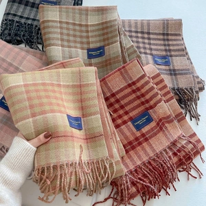 Classic plaid imitation cashmere scarf with tassels in various earthy tones and patterns