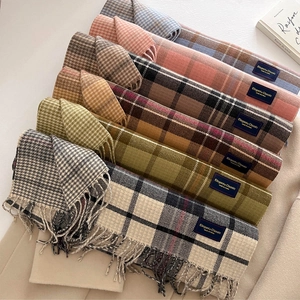 Classic Plaid Scarf Soft Warm Imitation Cashmere Feel Tassel Shawl Wrap For Winter Autumn Unisex Fashion Elegant