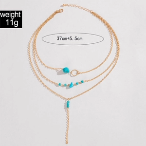 Boho Gold-Mehrlagige Kette mit Türkisperlen und Schildkrötenanhänger, 11g Gewicht