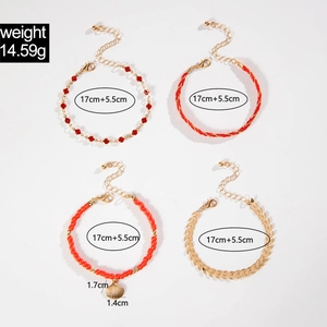 Detailed dimensions of multi-layer beaded shell bracelet set with metal leaf charm