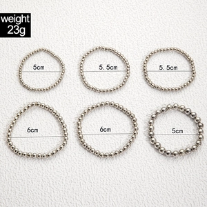 Set of 6 silver beaded bracelets in 5cm, 5.5cm, and 6cm diameters with 23g total weight