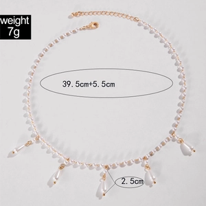 Detailed view of pearl necklace showing length 39.5cm and 5 waterdrop pendant accents