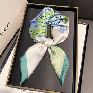 Elegante Sciarpa Quadrata Sensazione Raso Satin Stampa Floreale Versatile Moda Accessori Capelli Collo Testa Per Donna