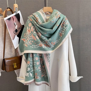Elegant Floral Jacquard Scarf Shawl Women Faux Cashmere Warm Winter Tassel Neck Warmer Versatile