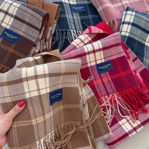 Classic plaid tassel scarves in various colors made of soft imitation cashmere fabric
