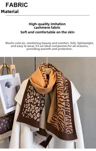 Detailed texture of imitation cashmere leopard and zebra pattern scarf on a coat