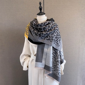 Detail of soft leopard and zebra print jacquard shawl with thick warming texture