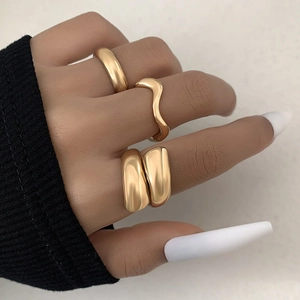 Women Alloy Gold Plated Rings Wave Design Cross Wrapped Polished Smooth Geometric Fashion Adjustable Jewelry Gift