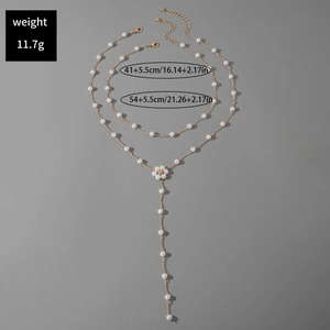 Détails des dimensions et du poids du collier de perles double épaisseur doré