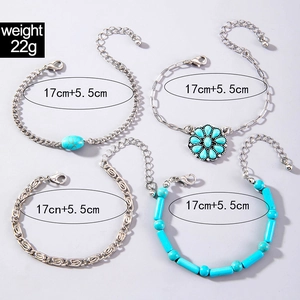 Detail of four-piece silver turquoise leaf bracelet set weighing 22g with 17cm extension