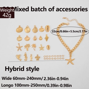 Detailed set of gold ocean charms including starfish, seashells, and palm tree pendants