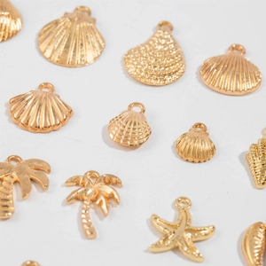 Golden alloy sea shells and palm tree charms for ocean theme anklet jewelry making
