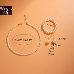 Elegant white pearl jewelry set dimensions and 22g weight shown on orange background