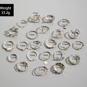 Set di 24 anelli vintage color argento con motivi farfalla cuore e stella peso 33,2g