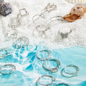 Set di anelli vintage in argento con motivi a cuore, farfalla e stella per lo stile estivo