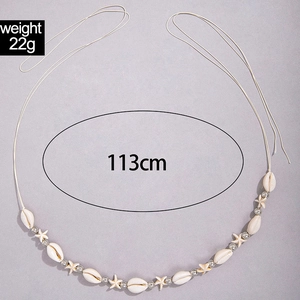 Detail of beach waist chain with white shells, silver beads and 113cm length parameter
