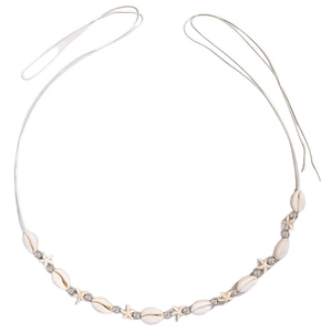Starfish and seashell beaded waist chain with white woven rope for beach holidays