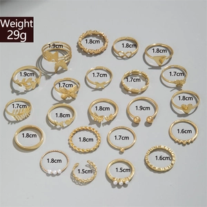 21-teiliges goldenes Ring-Set mit Schmetterling, Herz und Blatt-Design für Damen