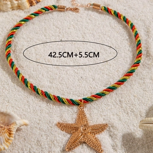 Detail view of woven cord necklace with starfish pendant showing 42.5cm plus 5.5cm chain length