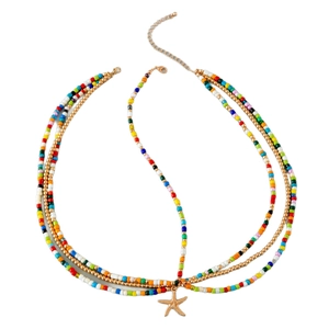 Bijou de tête bohème perles colorées et pendentif étoile de mer dorée style plage été