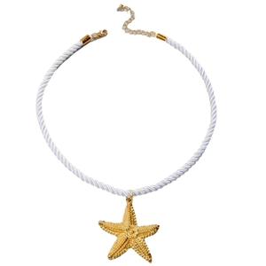 Gold starfish pendant necklace with white twisted rope chain for beach vacation