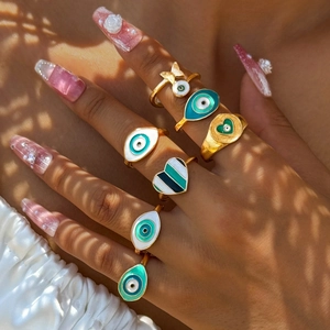 Bagues Vintage Mauvais Oeil Coeur Main De Fatma Papillon Or Alliage Émail Bijoux Bohème Femmes