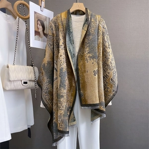 Châle Écharpe Vintage En Imitation Cachemire Jacquard Chaud Motif Peinture À L'Huile Florale Grand Élégant Wrap À Franges