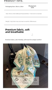 Detail of 53cm silk scarf with blue peony and bamboo pattern on a black leather bag