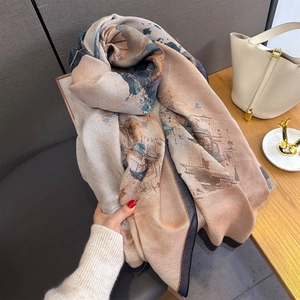 Écharpe jacquard artistique avec motif de peinture à l'huile abstrait et bord à franges