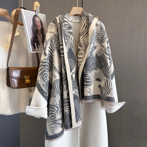 Zebra Print Scarf Shawl Imitation Cashmere Polyester Jacquard Tassels Autumn Winter Warm Elegant Wrap For Women