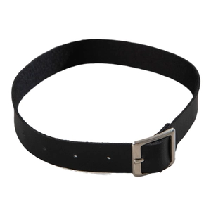 Choker punk nero con fibbia in metallo argentato e fori regolabili su sfondo bianco