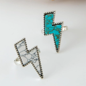Vintage-Silberring-Set in Blitzform mit Türkis und weißem Marmor-Inlay