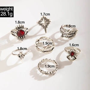 Detailed view of vintage gothic ring set featuring skull, spider, and snake motifs