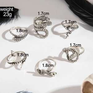 Macro shot of gothic snake rings set showing 23g weight and 1.7cm-1.8cm diameter