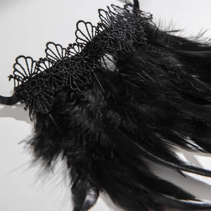 Gothic punk black lace and feather bracelet with dark subculture aesthetic for women