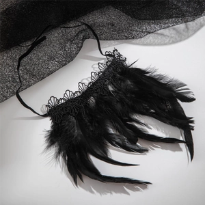 Gothic punk black feather lace bracelet hand ornament for nightclub party styling