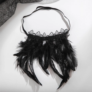 Gothic black feather lace bracelet with elastic strap for punk subculture party wear