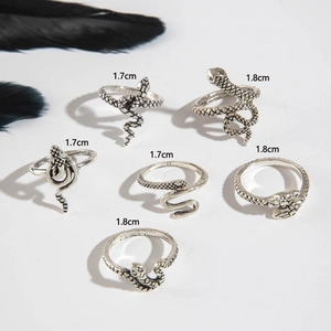 Ensemble de 6 bagues serpent gothiques en argent antique de style punk et mystérieux