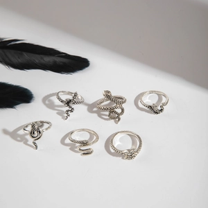 Lot de 6 bagues serpent gothiques punk en argent antique avec détails d'écailles