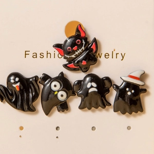 Halloween Enamel Earrings Bat Owl Ghost Shapes Dark Gothic Style Resin Earring Post Alloy Jewelry For Women Girls