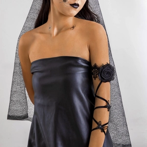 Black Lace Rose Arm Chain Gothic Large Flower Butterfly Criss-Cross Elastic Strap Arm Bracelet Sexy Body Jewelry Women
