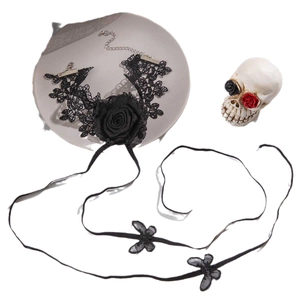 Gothic black lace choker with large rose, butterfly wings and delicate ribbons