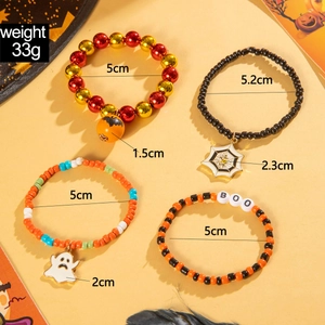 Detailed size specifications for Halloween beaded bracelets with ghost and pumpkin charms