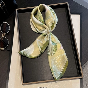 Mulberry Satin Square Scarf Floral Marine Print Satin Luster Decorative Neck Necktie Elegant Business Style For Women