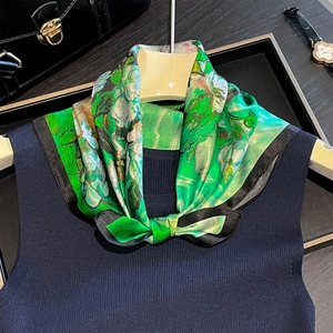 Élégant Foulard Carré En Satin De Mûrier Femme Mode Peinture À L Huile Imprimé Marin Cou Tête Cheveux Accessoire Décoratif