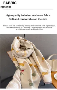 Détail d'une écharpe en faux cachemire doux avec motifs de teckel mignons et textures