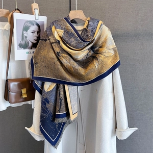 Écharpe Imprimé Fleurs Papillons Vintage Châle Imitation Cachemire Épais Chaud Enveloppement À Franges Pour Femmes Automne Hiver